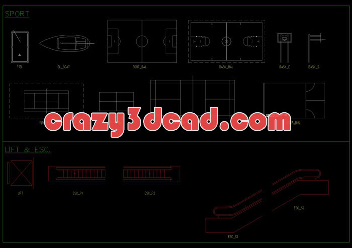 Sports playground and escalator CAD gallery